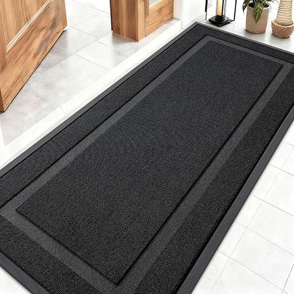OLANLY Front Door Mat Indoor Outdoor Entrance, Waterproof All-Season, All-Weather Doormat, Sturdy Natural Rubber, Low Profile, Easy Clean Patio Porch Entryway Mat, 59x23, Jet Black