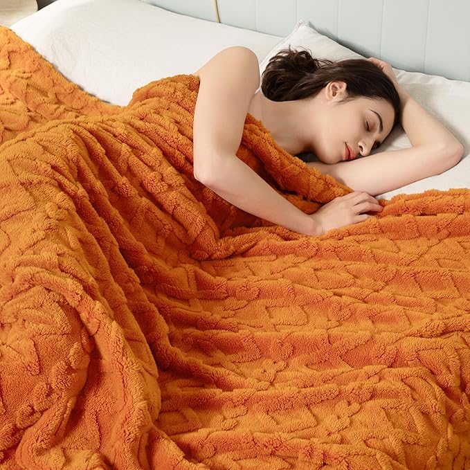 Aganear Blanket Queen Size - Cozy Boho Fall Decor Throw Blanket for Couch, Sofa, Bed, Office, Warm Decorative Present for Birthday, Christmas(90"x90", Burnt Orange)