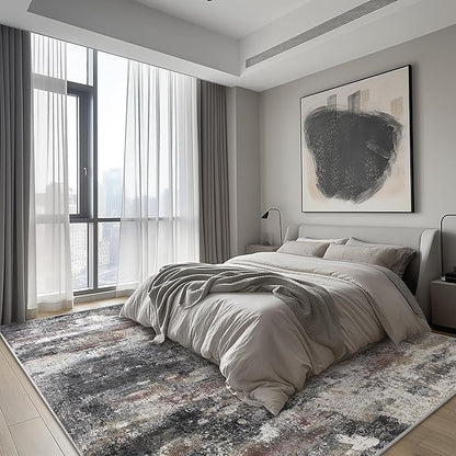 Area Rugs 5x7 for Living Room Bedroom, Modern Abstract Machine Washable Soft Dark Gray Rug, Floor Carpet with Non Slip Backing for Dining Room