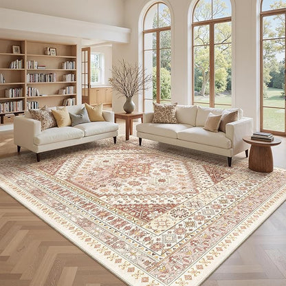 zesthome 9x12 Area Rugs for Living Room,Non-Slip Backing Washable Rugs,Vintage Large Area Rug，Stain Resistant Home Decor Rug