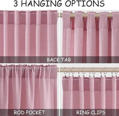 Nanspring Rose Linen Curtains 102 Inches Long 2 Panel Set Back Tab Rod Pocket Semi Sheer Light Filtering Burlap Style Extra Long High Window for Neutral Farmhouse Decor Curtains in Living Room 52x102