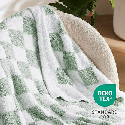 Bedsure GentleSoft Checkered Throw Blanket for Couch - Super Soft Cozy Fluffy Green Blanket, Lightweight Warm Knit All Season Blanket for Bed Sofa, Birthday, for Women, 50x60 Inches