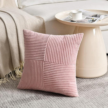 Fancy Homi 2 Packs Blush Pink Euro Decorative Throw Pillow Covers 28x28 Inch for Couch Bed Sofa, Farmhouse Boho Home Decor, Soft Corss Corduroy Patchwork Textured Square Cushion Case 71x71 cm