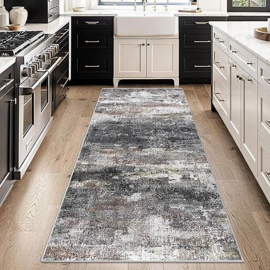 BEIMO Runner Rug for Hallway Kitchen 2x8 Machine Washable Runners Rug for Entryway, Dark Gray Soft Modern Abstract Throw Rugs, Floor Carpet with Non Slip Rubber Backing
