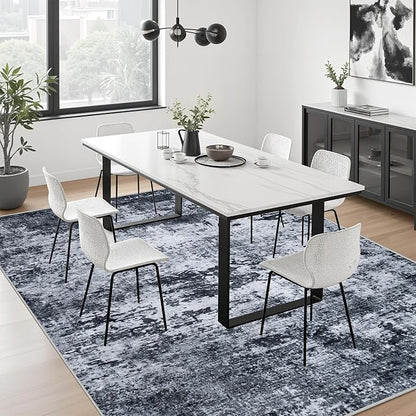 10x12 Area Rug Living Room Rug: Washable Modern Abstract Soft Thin Rug Indoor Floor No Slip Stain Resistant Carpet for Bedroom Dining Room Farmhouse Nursery Home Office - Black