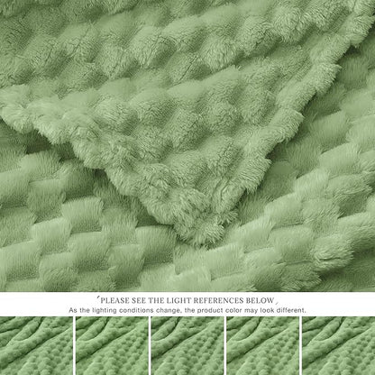 EXQ Home Fleece Blanket Twin Size for Couch or Bed - 3D Imitation Turtle Shell Jacquard Decorative Blankets - Cozy Soft Lightweight Fuzzy Flannel Blanket Suitable for All Seasons(60"×80",Sage Green)