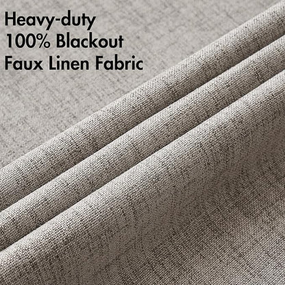 MIULEE 100% Blackout Linen Textured Curtains for Bedroom Solid Thermal Insulated Warm Taupe Grommet Room Darkening Curtains & Drapes Luxury Decor for Living Room Nursery 52 x 84 Inch (2 Panels)