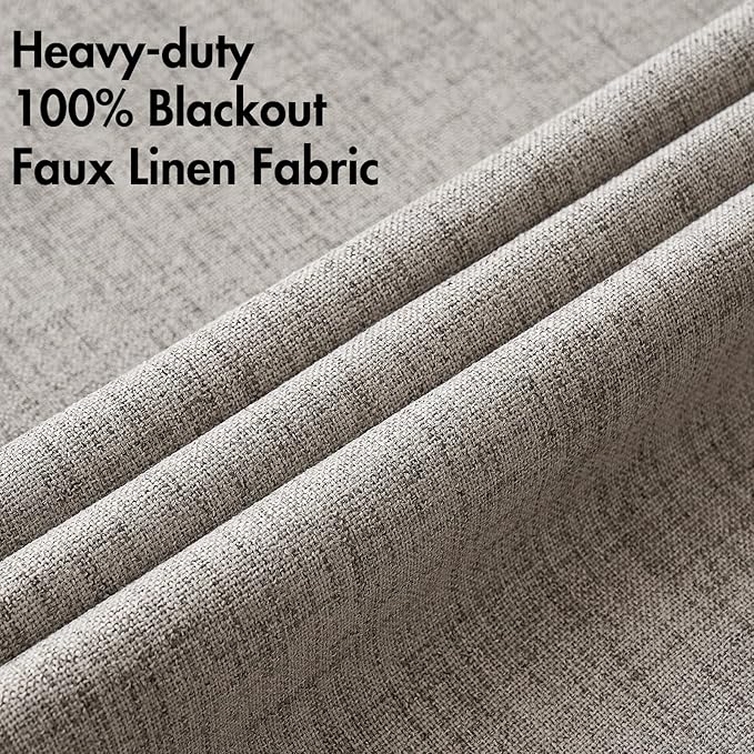 MIULEE 100% Blackout Linen Textured Curtains for Bedroom Solid Thermal Insulated Warm Taupe Grommet Room Darkening Curtains & Drapes Luxury Decor for Living Room Nursery 52 x 90 Inch (2 Panels)
