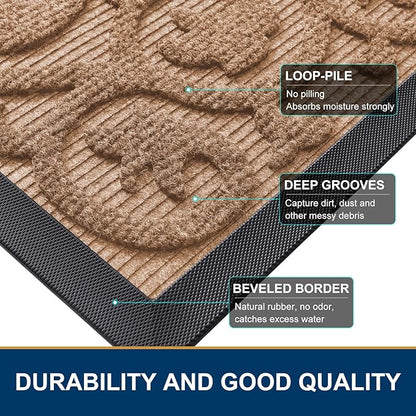 Smiry Welcome Door Mat Outside Entrance, Heavy Duty Trap Dirt and Moisture Easy Clean Low Profile Patio Porch Indoor Outdoor Front Doormat for Entry, 35x23 Inch, Coffee
