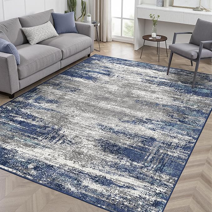 BEIMO Area Rugs 8x10 for Living Room Bedroom, Modern Abstract Machine Washable Rug, Large Soft Low Pile Floor Cover with Non Slip Backing for Dining Room, Navy Blue Gray