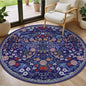 Round Area Rug for Living Room: 4 ft Floral Washable Circle Rug Soft Boho Non-Slip Carpet Indoor Stain Resistant Low Pile Small Circular Rug for Bedroom Entryway Kitchen Nursery Home Office Blue