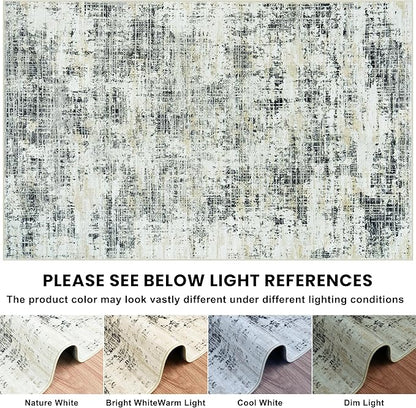 8x10 Area Rugs for Living Room Washable Rug: Anti-Skid Abstract Modern Living Room Rug Soft Thin Carpets Indoor Floor Non-Shedding Carpet for Bedroom Dining Farmhouse Nursery Black Gray Gold