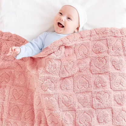 Yurhap Fleece Baby Blanket Heart Checkered Blanket, Ultra Soft Cozy Baby Blankets for Girls Boys, Fluffy Infant Toddler Newborn Receiving Blankets for Crib Stroller 30”×40” (Dark Pink)