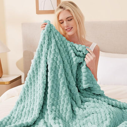 EXQ Home Fleece Throw Blanket for Couch or Bed - 3D Imitation Turtle Shell Jacquard Decorative Blankets - Cozy Soft Lightweight Fuzzy Flannel Blanket Suitable for All Seasons(50"×60",Cyan-Blue)