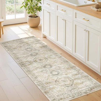 Washable Runner Rugs for Bedroom - 2x6 Runner Rug Non Slip, Ultra-Thin Entryway Runner, Soft Abstract Kitchen Runner for Hallway, Laundry, Bathroom, Indoor Door Mat(2'x6', Grey/Yellow)