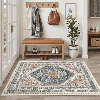 Madane Area Rug 3x5, Entryway Washable Vintage Runners Bedroom Non Slip Indoor Kitchen Runner for Living Room Laundry Room Playroom Soft Non-Slip Area Rugs, Navy Blue