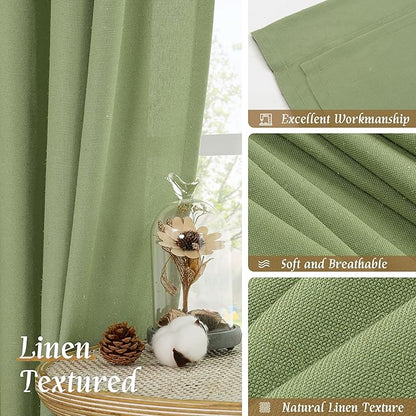 LAMIT Sage Green Linen Curtains 72 inches Long for Living Room, Soft Thick Semi Sheer Light Filtering Rod Pocket Privacy Window Treatments Drapes for Bedroom, 2 Panels Set, 52 x 72 Inch