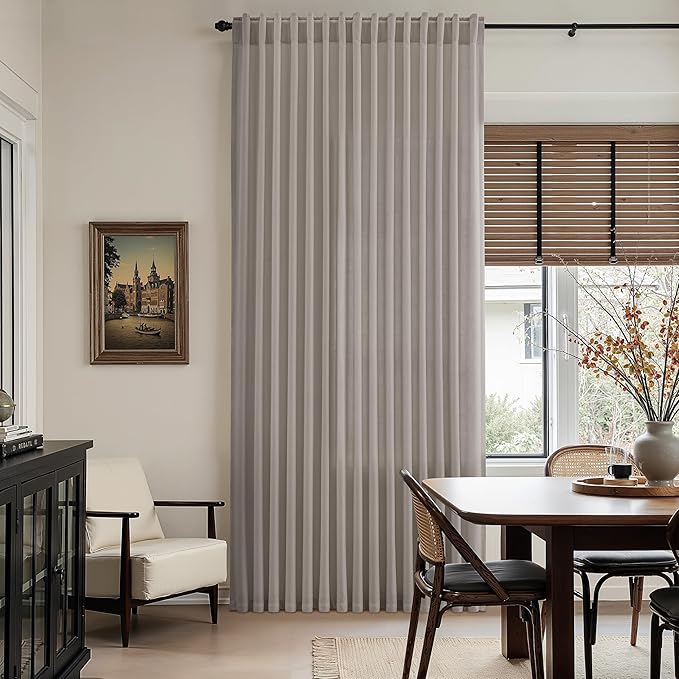 Nanspring Stone Grey Linen Curtains 84 Inch Length 2 Panels Set for Living Room Simple Modern Light Filtering Semi Sheer Curtain Back Tab and Rod Pocket Neutral Luxury Drapes for Bedroom Office 52x84