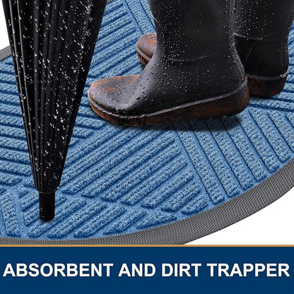 Smiry Half Circle Front Door Mat Outside Entrance, Heavy Duty Sturdy Natural Rubber Doormat, Trap Dirt and Moisture, Low Profile Mats for Indoor Outdoor Entry, Irregular Triangle (29.5x17, Blue)