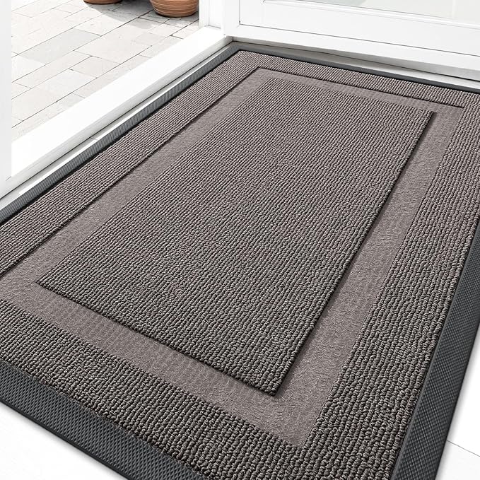 OLANLY Front Door Mat Indoor Outdoor Entrance, Waterproof All-Season, All-Weather Doormat, Sturdy Natural Rubber, Low Profile, Easy Clean Patio Porch Entryway Mat, 29.5x17, Taupe