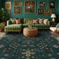 Hazo Haus Dark Green Oushak Living Room Rug 10x14 - Modern Vintage Boho Eclectic Floral Pastel, Washable Low Pile Non-Slip Extra Large Area Rugs for Dining Under Table Bedroom Lounge