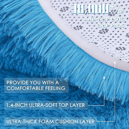 OLANLY Bright Blue Round Rugs for Bedroom - Machine Washable, 8 ft Circle Area Rugs for Living Room, Soft and Fluffy Shaggy Carpet for Teen Girl and Boys, Nursery Rooms, Dorms, Home Decor Aesthetic