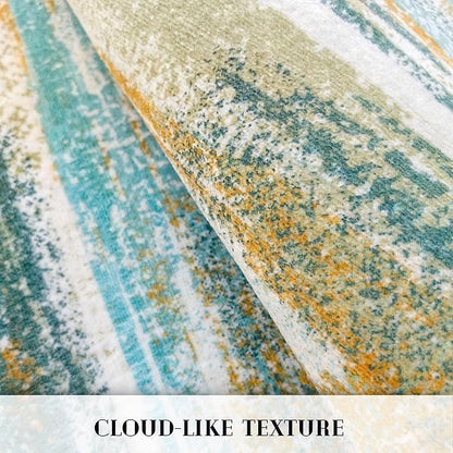 Lansny Modern Abstract 5x7 Machine Washable Area Rug Non-Slip Soft Bedroom Living Romm Rug Green Mustard Multi Ultra Thin Print Faux Wool Floor Carpet Throw Rug for Nursery Playroom Dining Room Office