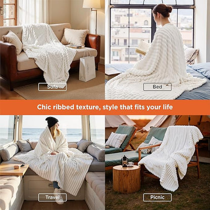 Bedsure GentleSoft Twin XL Blanket for Bed - Cozy Soft Blankets for Women, Cute Small Fleece Throws for Girls, Graduation Decorations Gift for Her Him School Dorm, Off White, 66x90 Inches