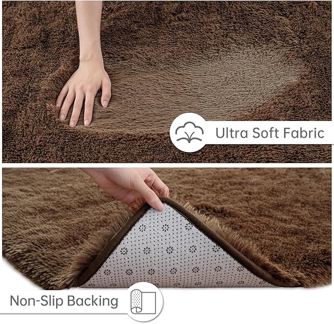 Goideal Fluffy Rug for Bedroom Living Room, 5x7 Brown Area Rugs, Faux Fur Shag Modern Carpet Ultra Soft Girls Boys Room Home Decor, Solid