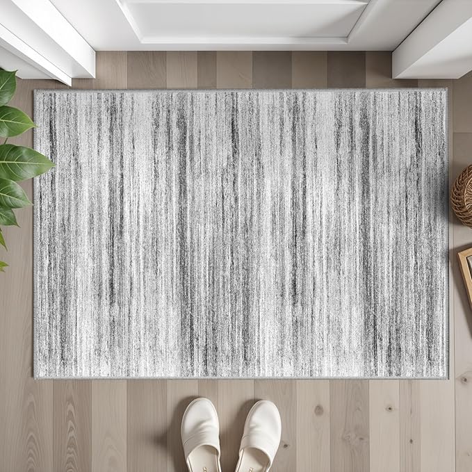2x3 Small Washable Area Rug: Non-Slip Indoor Door Mat for Entrance Doorway Kitchen Bedroom Living Room - Abstract Farmhouse Throw Rug for Modern Home Decor Grey