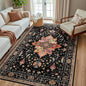 Area Rugs 5'x8' Washable Non-Slip, Floral Vintage Distress Print Pattern Medallion Carpet for Living Room Bedroom Dining Room, Black Colorful Floral Dark Tan