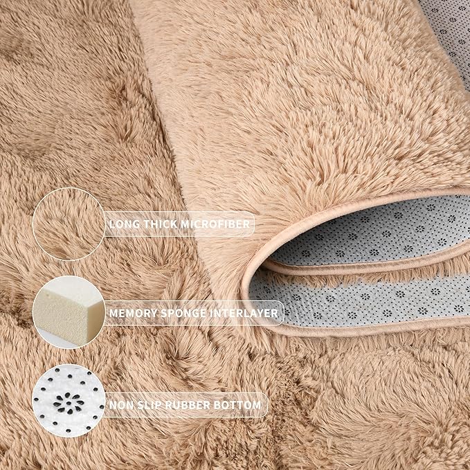 Tepook Super Soft Fluffy Rugs for Living Room, Shag 6x9 Area Rugs for Bedroom, Modern Shaggy Rug Fuzzy Carpets for Kids, Plush Indoor Nursery Home Decor Rug with Non-Slip Bottom, Beige