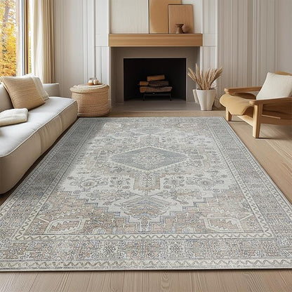 Machine Washable Rugs 5x7 Area Rugs for Living Room,Ultra Soft Low Pile Retro Rugs for Bedroom,Dining Room,Large Non Slip Carpet Vintage Distressed Accent Rug for Farmhouse Office Home Decor