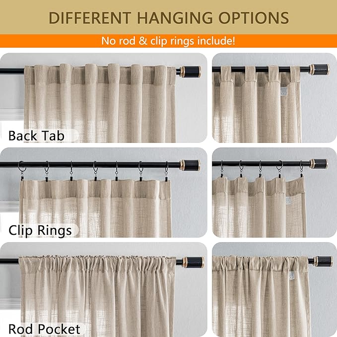 MYSKY HOME Cotton Curtains for Living Room Farmhouse Semi Sheer Light Filtering for Bedroom Windows, Linen Look Texture Soft Modern Decor Country Style, 100" x 84", Light Oatmeal, 1 Panel