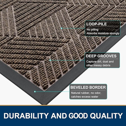 Smiry Front Door Mat Outside Entrance, Heavy Duty Sturdy Natural Rubber Doormat, Trap Dirt and Moisture, Easy Clean Low Profile Mats for Indoor Outdoor Entry, Irregular Triangle (59x30, Brown)