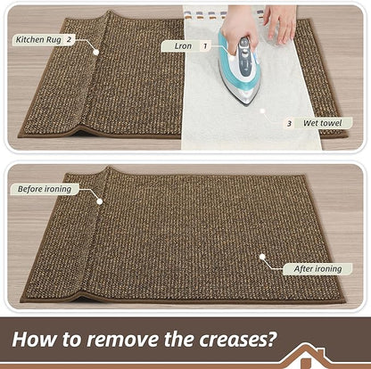 BEQHAUSE Kitchen Rugs 32"x48", Non-Slip Kitchen Mats for Floor, Super Absorbent and Stain Resistant Kitchen Rugs, Machine Washable Rugs for Kitchen, Hallway, Laundry & Sink, Brown