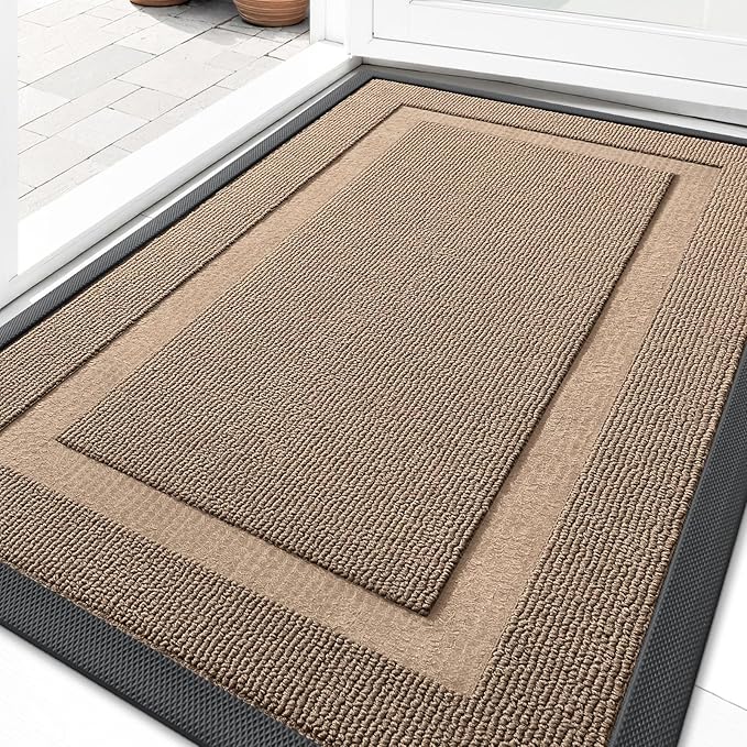 OLANLY Front Door Mat Indoor Outdoor Entrance, Waterproof All-Season, All-Weather Doormat, Sturdy Natural Rubber, Low Profile, Easy Clean Patio Porch Entryway Mat, 33x21, Mocha