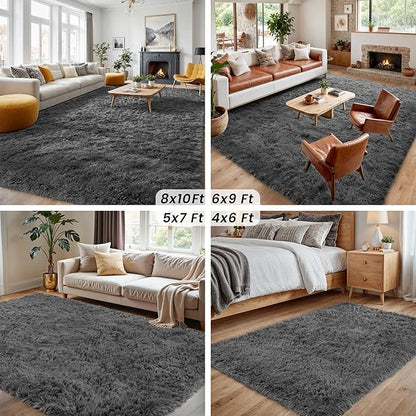 2x6 Bedside Area Rugs for Bedroom: Soft Fluffy Shag Gray Rug for Hallway, Non-Slip Fuzzy Plush Living Room Rug Indoor Floor Carpet for Kids Rooms, Dorm, Nursery, Modern Home Aesthetic Decor