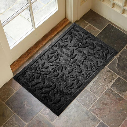 Black Leaves Outdoor Indoor Entrance Doormats, Absorbent Durable Heavy Duty Welcome Front Door Mat,Thick Natural Rubber Back,Easy Clean Entryway Mat 17x30 Inch, Low Profile