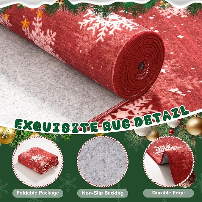2x3 Christmas Doormat for Entryway, Washable Christmas Rugs Bathroom，Snowflake Front Porch Runner Rug，Non-Slip Red and White Christmas Decor Indoor(2'x3', Red/White)