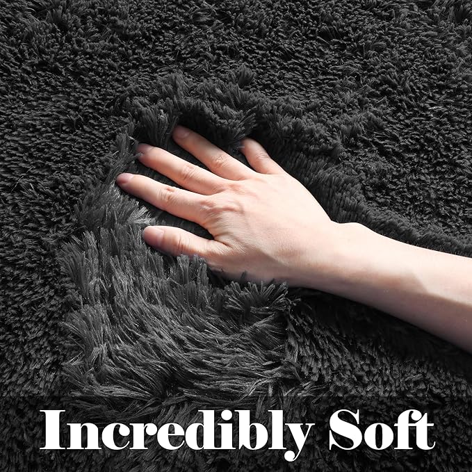 ONASAR Black 8x10 Area Rugs for Living Room, Large Fluffy Shag Bedroom Rug, Ultra Soft Thick Shaggy Floor Big Indoor Carpets for Kids Boys Girls Teen Nursery Dorm Modern Home Decor Aesthetic