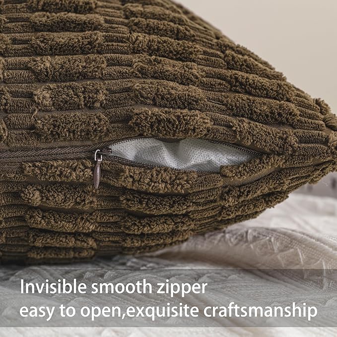 Pack of 2 Corduroy Decorative Throw Pillow Covers 16x16 Inch Soft Striped Pillow Covers Modern Farmhouse Home Decor for Sofa Living Room Couch Bed（Green）