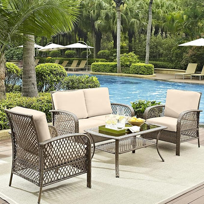 8Pcs Outdoor Cushion Covers, Patio Cushion Covers,Stretch Elastic Slipcovers, Replacement Washable & Reusable Furniture Protector for Patio Couch (Beige,Cover Only)