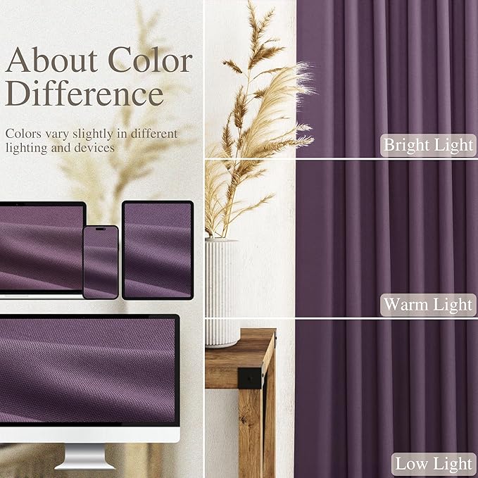 Plum Linen Curtains 102 Inches Long Rod Pocket Back Tab Drapes 2 Panels Set for Living Room Sheer Light Filtering Semi Sheer Plum Curtain 102 Length for Patio Sliding Glass Door 52x102