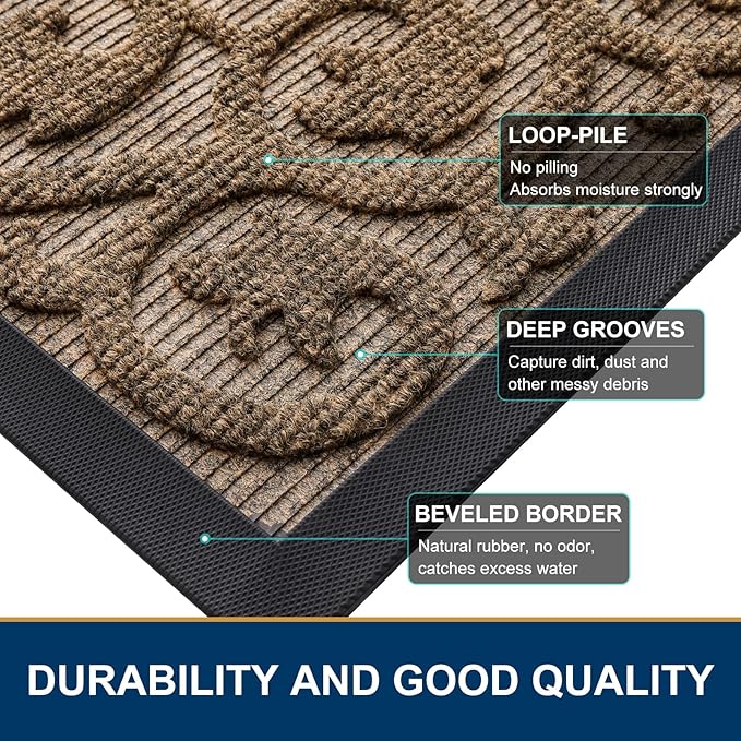 Smiry Welcome Door Mat Outside Entrance, Heavy Duty Trap Dirt and Moisture Easy Clean Low Profile Patio Porch Indoor Outdoor Front Doormat for Entry, 29.5x17 Inch, Brown