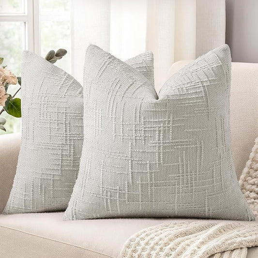 decorUhome Light Grey Chenille Euro Sham Throw Pillow Covers 22x22 Set of 2 Textured Soft Cozy Slubby Couch Pillow Covers Modern Farmhouse Boho Decorative Pillow Cases for Bed Sofa Living Room