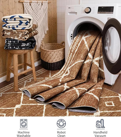 YIHOUSE Western Rugs for Living Room, 6x9 Moroccan Area Rug, Aztec Burnt Orange Large Rug, Southwestern Soft Low-Pile Washable Rugs for Bedroom, Dining Room
