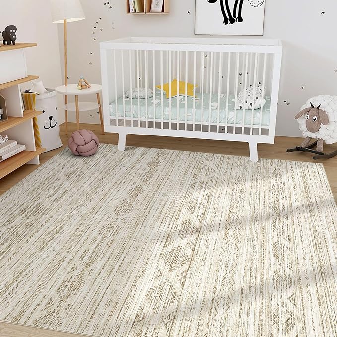 Nakagishi 5x7 Area Rugs Living Room: Washable Boho Large Neutral Modern Soft Farmhouse Beige Rug Stain Resistant Indoor Floor Non-Slip Carpet for Women Home Enthusiasts Aged 25-45 - Bedroom Room Decor