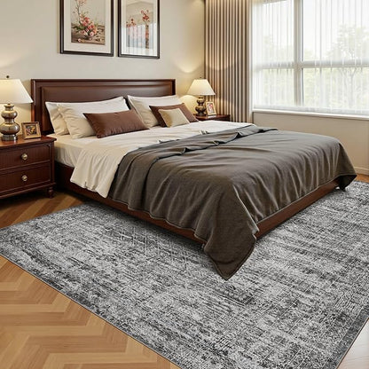 UERMEI 5x7 Area Rug Living Room Rugs - Washable Neutral Modern Abstract Soft Thin Rug Indoor Floor No Slip Rug Carpet for Bedroom Under Dining Table Home Office Decor - Dark Gray
