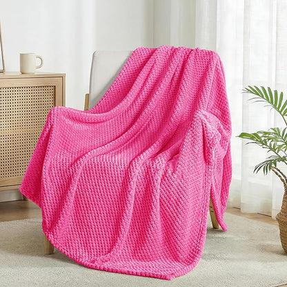 Exclusivo Mezcla Fleece Bed Blanket Queen Size, Super Soft and Warm Blankets for Couch, Sofa and Bed Waffle Textured, Cozy, Fuzzy and Lightweight (Hot Pink, 90x90 Inches)